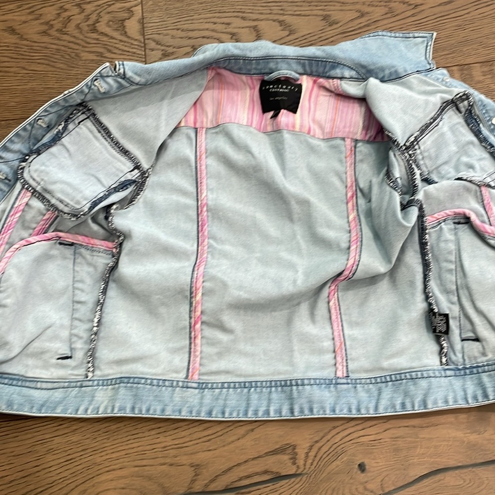 Sanctuary Light Blue Distressed Stretch Denim Jean Jacket XS - Picture 5 of 7